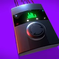Modern Digital Device with Red Cables Green Indicator Lights and Circular Knob on Purple Background