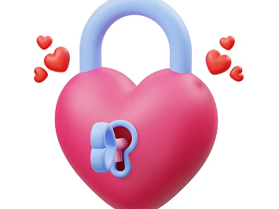 Decorative Hardware Tools Heart Shaped Lock With Pink Body Blue Handle And Red Hearts 3d model