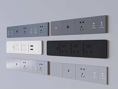 Modern Switch Panels in Gray White Black with Various Socket Designs and Sleek Appearance 3d model