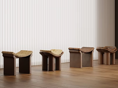 Elegant Creative Curved Upholstered Wooden Sofa Stools For Warm Modern Home Living Room Furniture 3d model