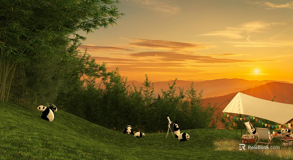 Reptile Lizard Basking On Grassland During Sunset With Mountain Backdrop And Trees 3d model