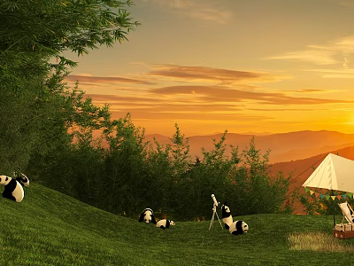 Reptile Lizard Basking On Grassland During Sunset With Mountain Backdrop And Trees 3d model