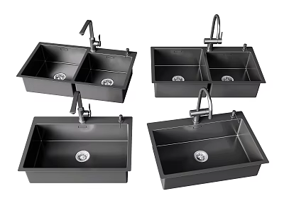 Modern Black Kitchen Sinks With Faucet In Single And Double Bowl Styles 3d model