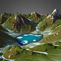 Breathtaking Natural Mountain Landscape With Blue Lake Green Meadows Rocky Peaks And Snowy Patches