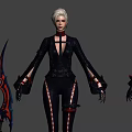 Silver Haired Game and Movie Character In Black Long Sleeved Outfit With Red Black Weapon