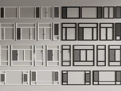 Casement Windows Modern Design with White and Black Frames for Home Interiors 3d model