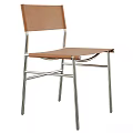 Modern Minimalist Single Chair With Brown Leather Seat And Silver Metal Frame