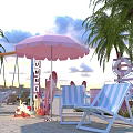 Summer Themed Beach Commercial Equipment Featuring Umbrella Chairs And Leisure Gear