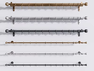 Stylish Curtain Accessories Featuring Metal Rods With Decorative Ends And Multiple Colors 3d model