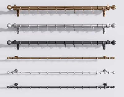 Stylish Curtain Accessories Featuring Metal Rods With Decorative Ends And Multiple Colors 3d model