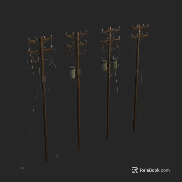 Roadside Utility Poles With Electrical Wires And Wooden Structure For Street Infrastructure 3d model 