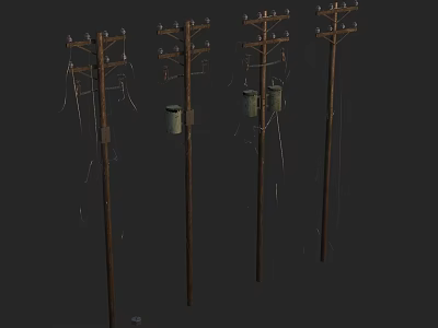 Roadside Utility Poles With Electrical Wires And Wooden Structure For Street Infrastructure 3d model