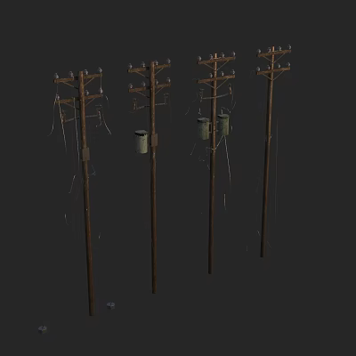 Roadside Utility Poles With Electrical Wires And Wooden Structure For Street Infrastructure 3d model