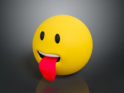 Yellow Smiling Face Emoji Themed Decorative Home Ornament With Red Tongue 3d model
