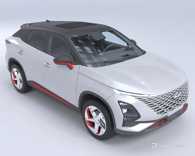 White SUV With Black Roof Red Accent Wheels And Modern Grille Design 3d model 