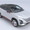 White SUV With Black Roof Red Accent Wheels And Modern Grille Design
