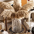 Modern Decorative Ornament Set With Pampas Grass Crystal Vase Reed Diffuser Candle And Neutral Tones