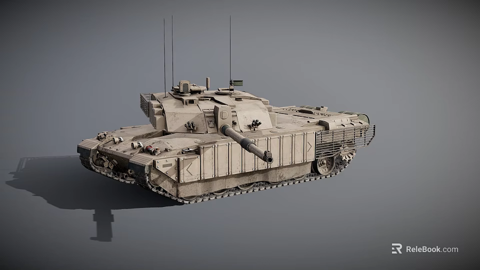 Modern Military Tank With Antennas Gun Barrel And Tracks Sandy Gray Exterior 3d model 