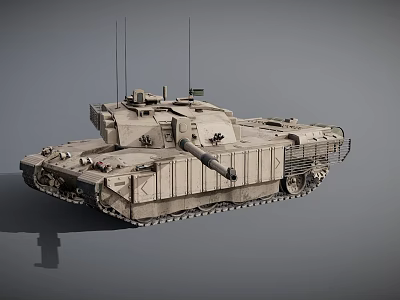 Modern Military Tank With Antennas Gun Barrel And Tracks Sandy Gray Exterior 3d model