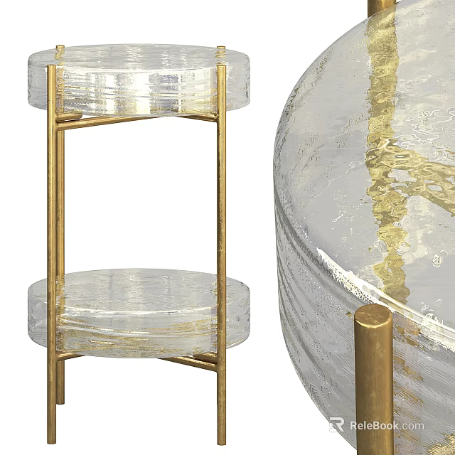 Modern Transparent Glass Side Table With Golden Metal Frame And Two Tier Design 3d model 
