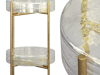 Modern Transparent Glass Side Table With Golden Metal Frame And Two Tier Design 3d model