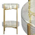 Modern Transparent Glass Side Table With Golden Metal Frame And Two Tier Design