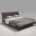 Modern Double Bed With Brown Headboard Gray And White Bedding Minimalist Design 3d model
