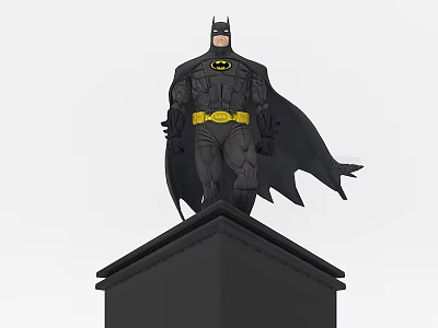Batman Game Character Standing On Building Top With Black Cape And Yellow Belt 3d model
