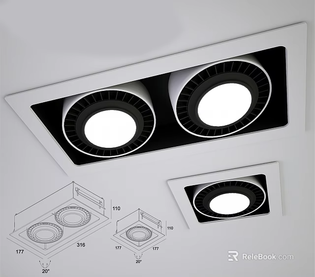 Modern Embedded Downlights and Spotlights Ceiling Design With Installation Diagrams 3d model