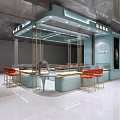 Elegant Modern Jewelry Store Interior With Light Blue Counters Orange Chairs And Glass Display Cases