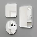 Stylish Black Framed Mirrors In Different Shapes On Grey Bathroom Wall With Sink Reflection