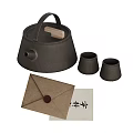 Dark Matte Ceramic Tea Set With Teapot Two Teacups And Gift Envelope Packaging 3d model