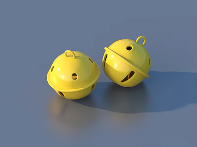 Yellow Decorative Bells With Holes As Household Items For Home Decoration 3d model