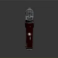 Vintage Pistol Featuring Silver Metal Brown Leather Grip Shiny Surface On Dark Reflective Background