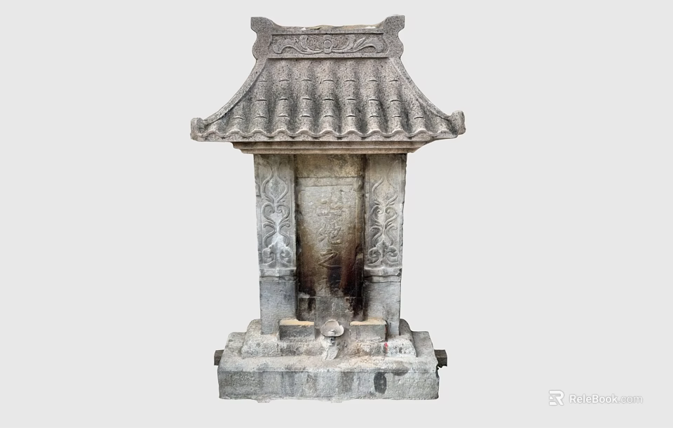 Traditional Chinese Stone Carved Architectural Component With Ornate Roof And Intricate Carvings 3d model 