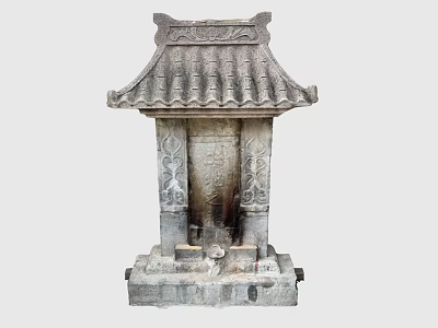 Traditional Chinese Stone Carved Architectural Component With Ornate Roof And Intricate Carvings 3d model