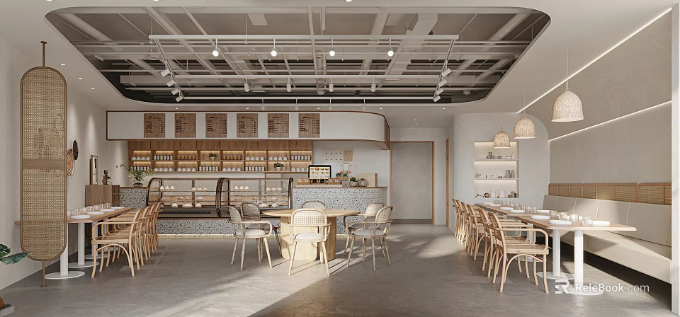 Cozy Pastry Shop Interior With Display Cases And Wooden Furniture 3d model 