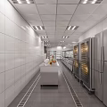 Modern Commercial Kitchen Interior With Stainless Steel Equipment Tile Walls Workstations And Storage Cabinets