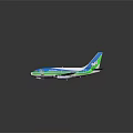 Blue White Green Commercial Airplane Model With Spring Logo And Boarding Stairs
