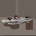 Round Marble Top Coffee Table With Wooden Base And Decorative Side Table 3d model