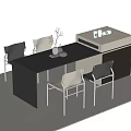 Modern Bar Counter Interior Design With Black Countertop Black White Chairs And Decorative Plants