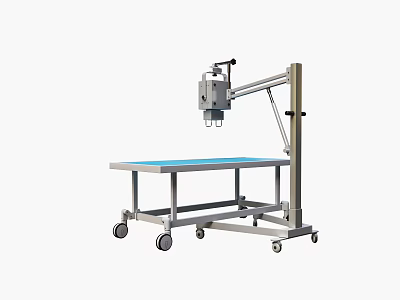 Industrial Equipment Mobile Workbench With Blue Tabletop Adjustable Mechanical Arm And Wheels 3d model