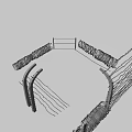 Barbed Wire Security Fence With Metal Posts And Coiled Wire Sections