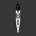Detailed White Warship With Superstructure Cannons Shiny Hull And Dark Background Reflection