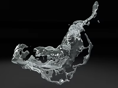 Transparent Water Splash 3D Rendered Dynamic Fluid Shape Against Black Background 3d model