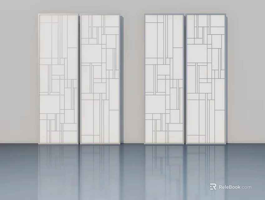 Modern Swing Doors With Geometric Line Patterns And White Panel Design For Interior Spaces 3d model