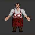 A Man in Red Apron and White Shirt with Mustache Standing Arms Outstretched