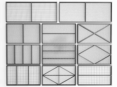 Different Types of Fencing Panels Showcasing Grid Striped and Diamond Patterns 3d model