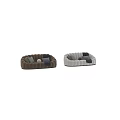 Beige and Brown Two Seater Sofa Velvet Upholstered Curved Design with Cushions and Black Blanket