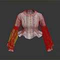 Colorful Striped Shirt With Lace Collar Ruffled Cuffs And Button Details